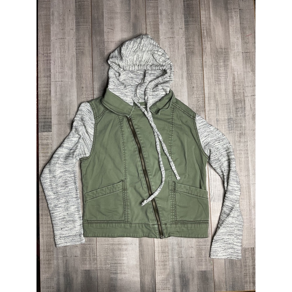 Mossimo Supply Co Womens Medium Olive Green Mixed Media Asymmetric Zip Jacket
